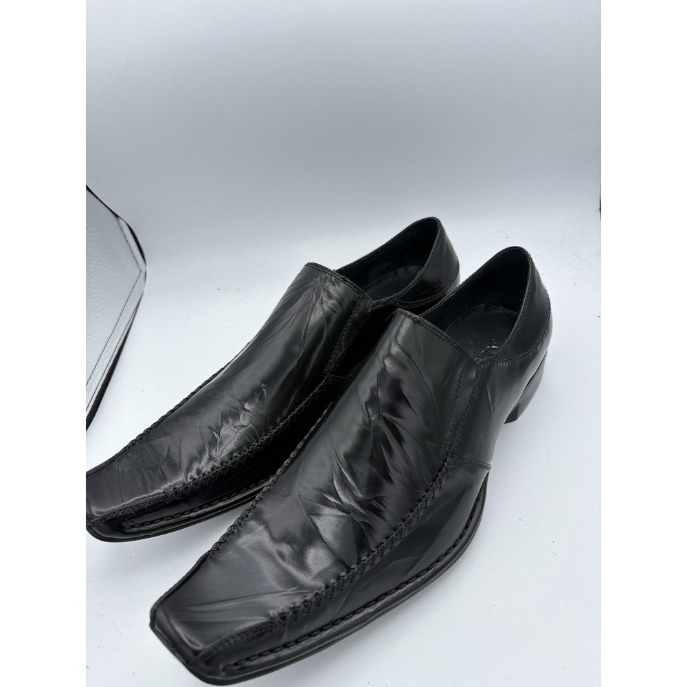 Aldo Shoes Mens Size 12 Black Leather Slip On Square Toe Dress Oxfords